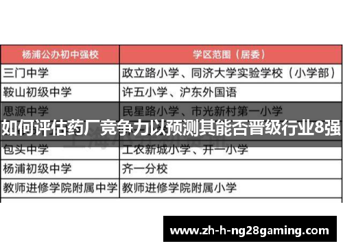 如何评估药厂竞争力以预测其能否晋级行业8强 如何评估药厂竞争力以预测其能否晋级行业8强